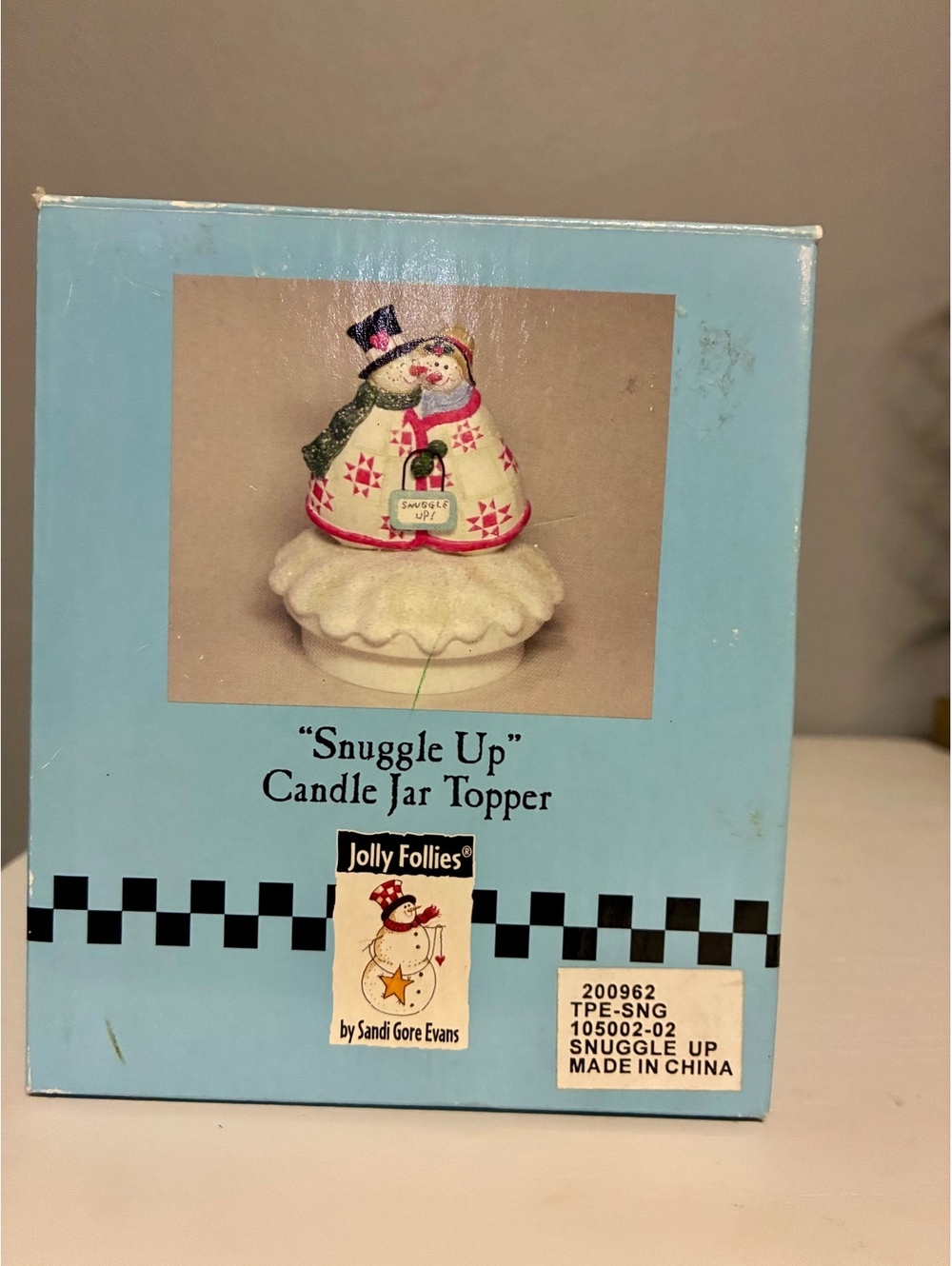 Midwest of Cannon Falls "Snuggle Up" Snowmen Candle Jar Topper Jolly Follies